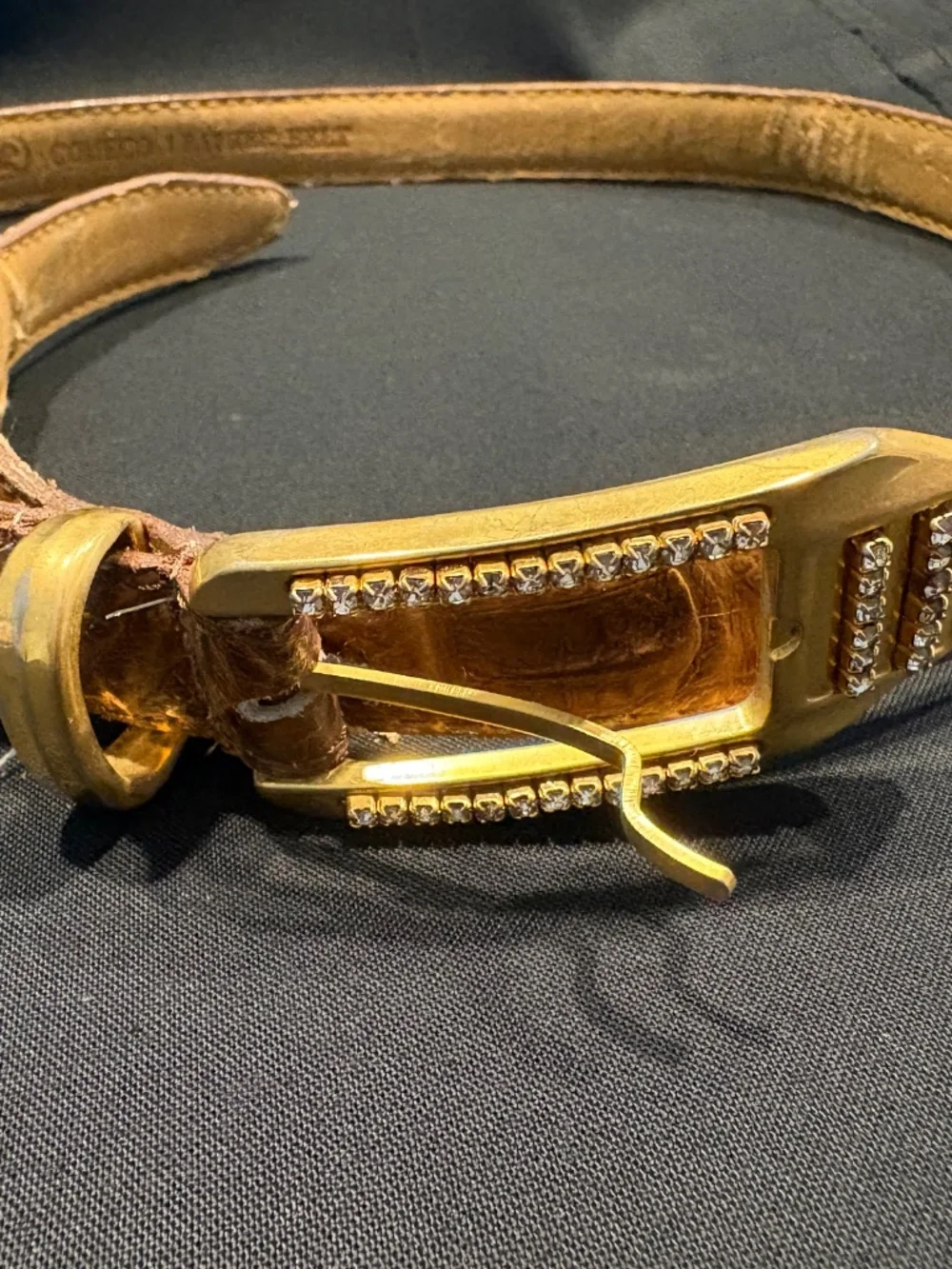 2 Women's belts (leather and crocodile) Brown